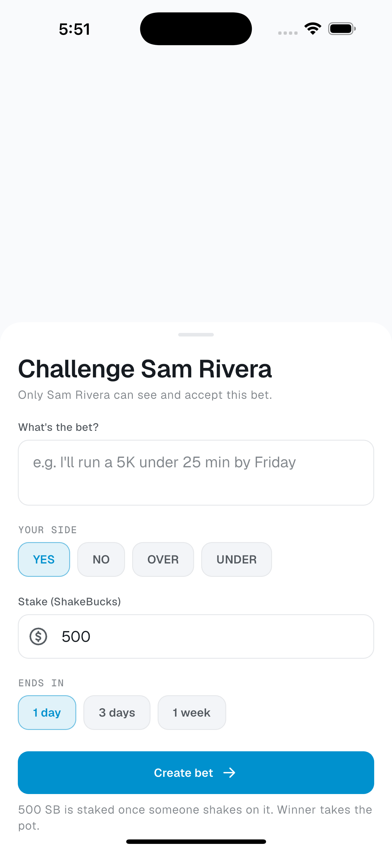 Challenge a friend to a bet